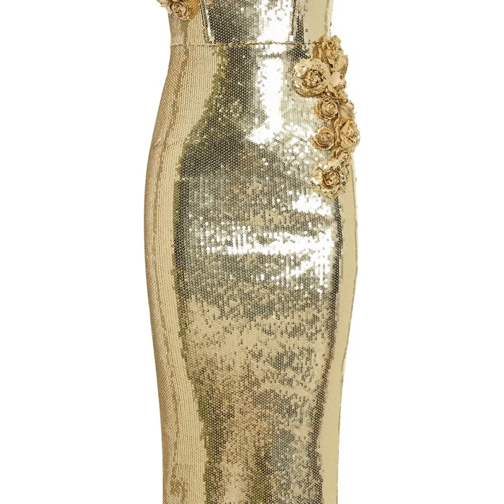 NWOT.  Meshki Gold Strapless Sequin Midi Dress. - Picture 6 of 7